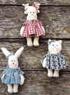 Missy, Misty & Mitsy.  Pattern includes 6" rabbit, cat and 8" reindeer.
