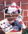 Humpty & Family.  Pattern includes 13" boy and girl, 2" baby (makes a cute pin), and 4" Humpty with button legs and arms.
